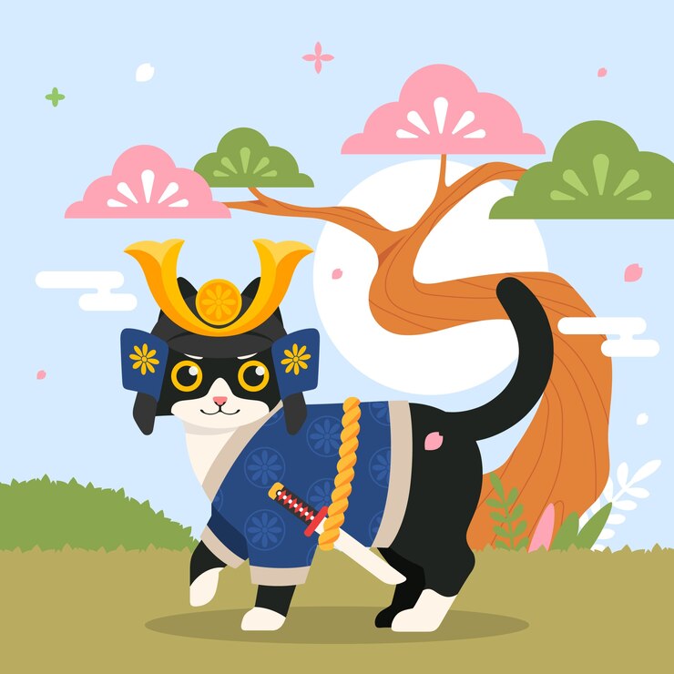무료 Vector 일본 그림에서 손으로 그린 고양이