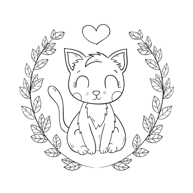 Hand drawn cat outline illustration