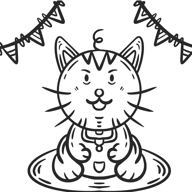 Hand drawn cat outline illustration