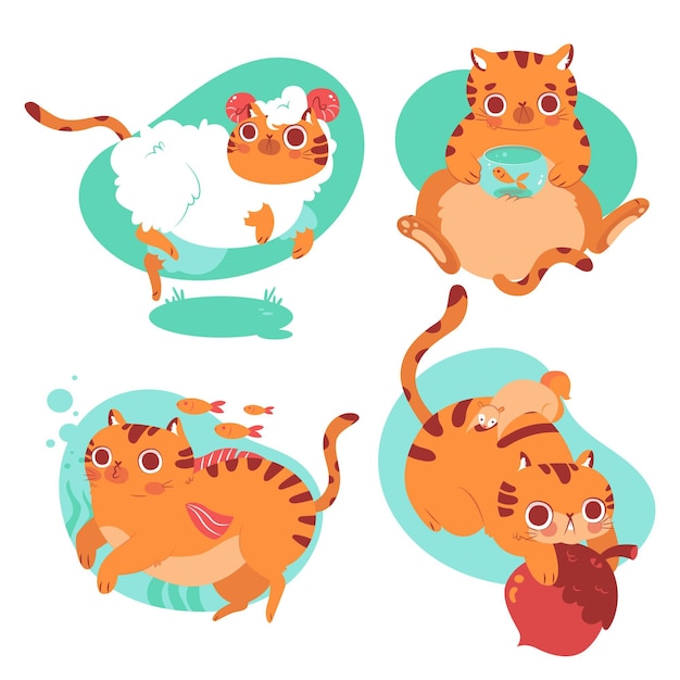 Free vector hand drawn cat pet stickers collection