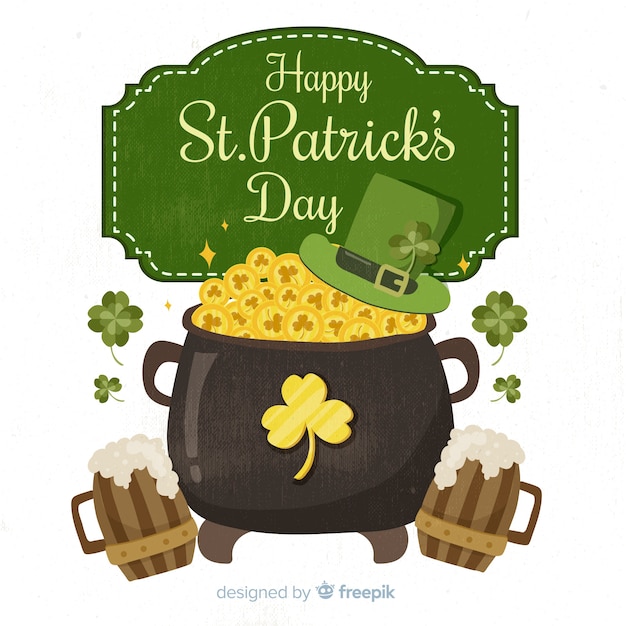 Hand drawn cauldron st patrick's background