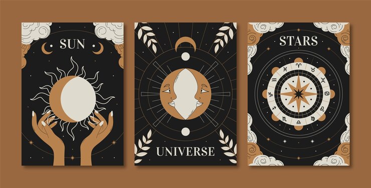 Free Vector hand drawn celestial card set