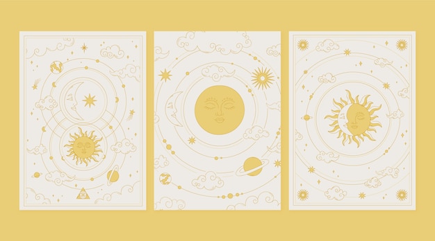 Hand drawn celestial cards set