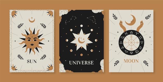 Free vector hand drawn celestial cards set