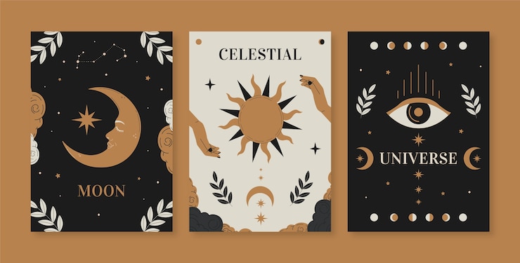 Free Vector hand drawn celestial cards set
