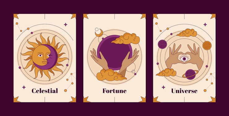 Free Vector hand drawn celestial cards set