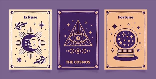 Hand drawn celestial cards set