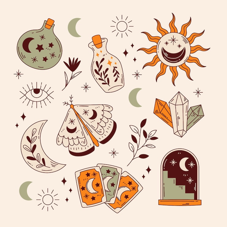Free Vector hand drawn celestial element set