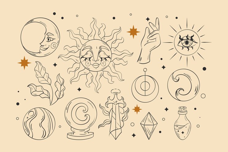 Free Vector hand drawn celestial element set