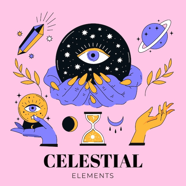 Free vector hand drawn celestial elements set