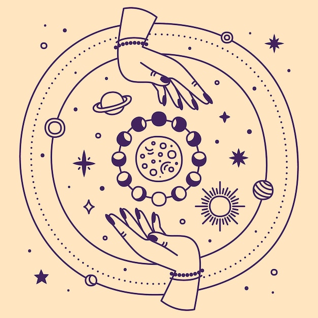 手描きの天体イラスト