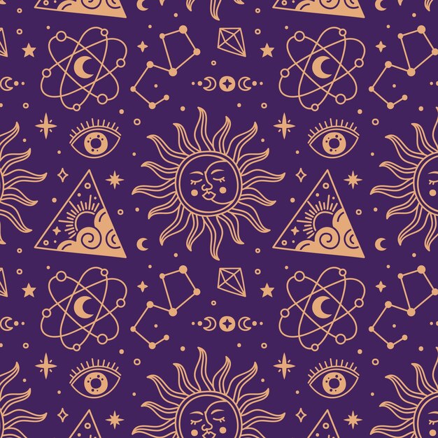 手描きの天体のパターンデザイン