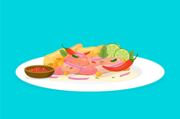 Hand drawn ceviche illustration