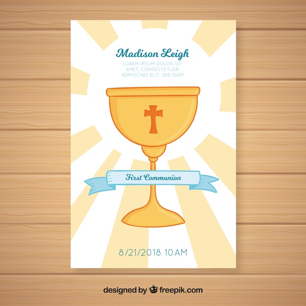 Free vector hand drawn chalice first communion invitation