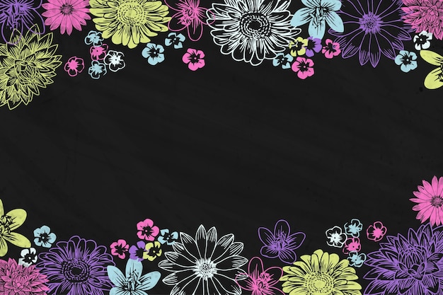 Free vector hand drawn chalk flowers and blackboard background