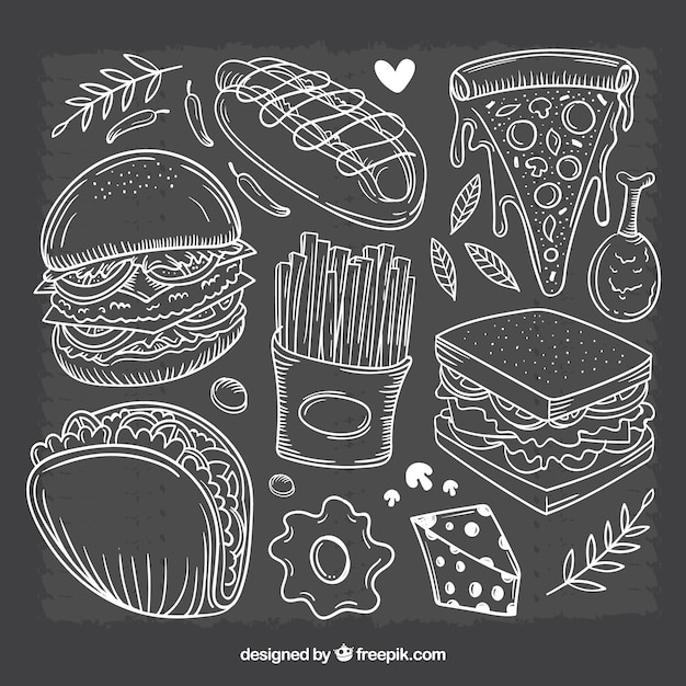 Hand drawn chalkboard food set