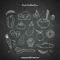 Free vector hand drawn chalkboard food set