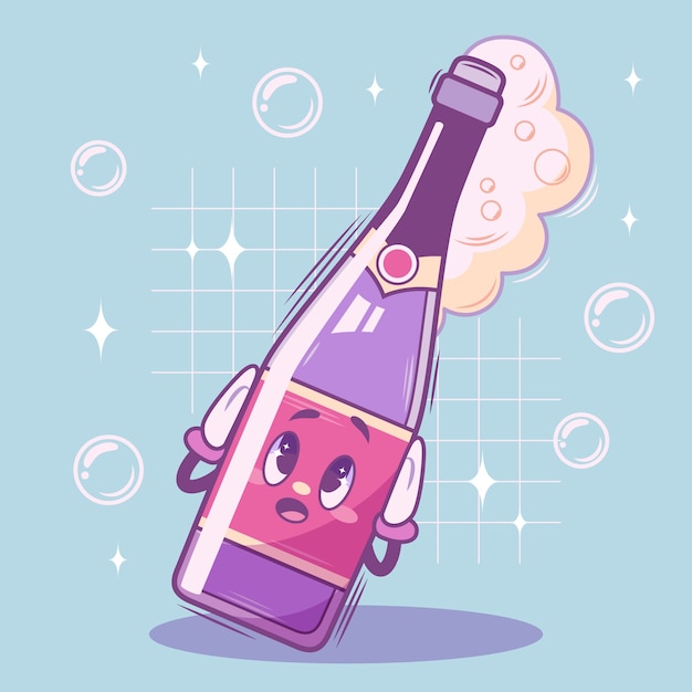 Hand drawn champagne  cartoon illustration