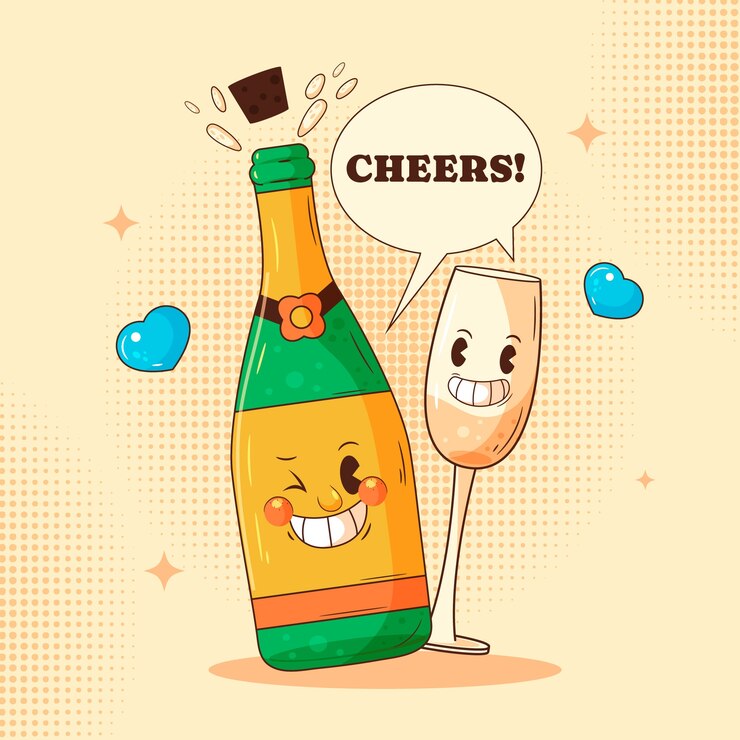 無料Vector 手描きのシャンパン漫画イラスト