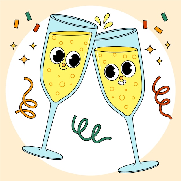 Free Vector hand drawn champagne  cartoon illustration