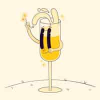 Free vector hand drawn champagne cartoon illustration