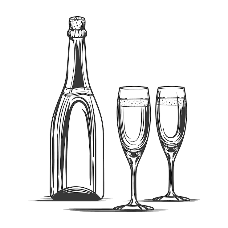 Free Vector hand drawn champagne drawing illustration