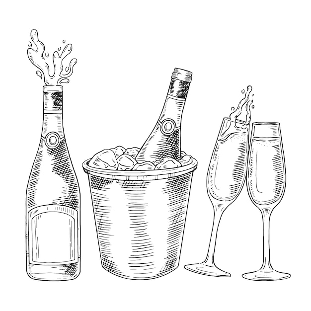 Hand drawn champagne  drawing illustration