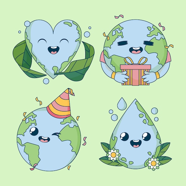 Free vector hand drawn character elements collection for earth day celebration