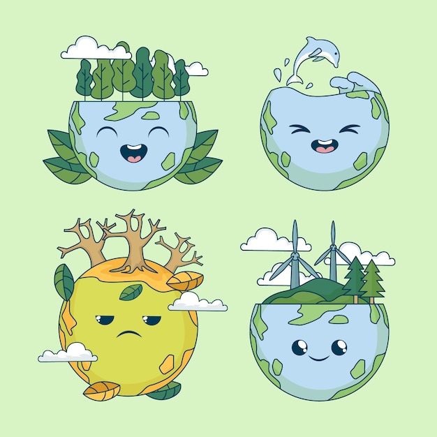 Free vector hand drawn character elements collection for earth day celebration