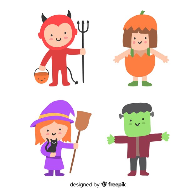Нарисованный от руки персонаж хеллоуинских детских костюмов