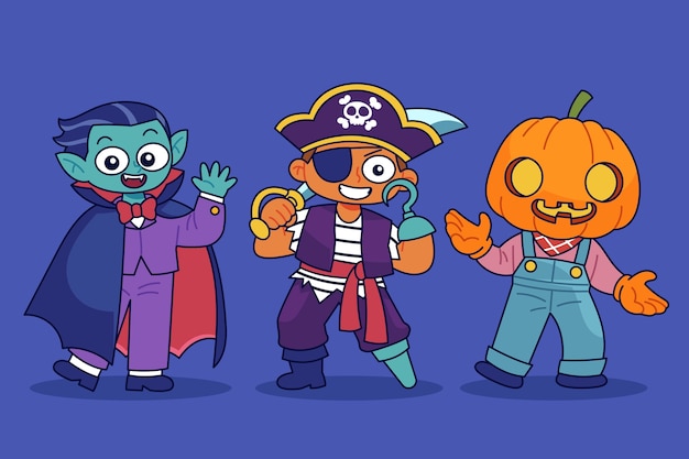Бесплатное векторное изображение Нарисованная рукой иллюстрация персонажей к сезону хэллоуина