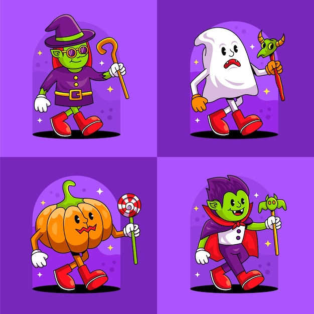 Vettore gratuito illustrazione di personaggi disegnati a mano per la stagione di halloween