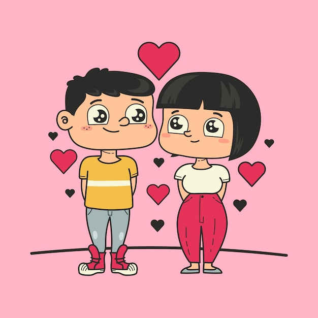 Hand drawn characters in love cartoon illustration