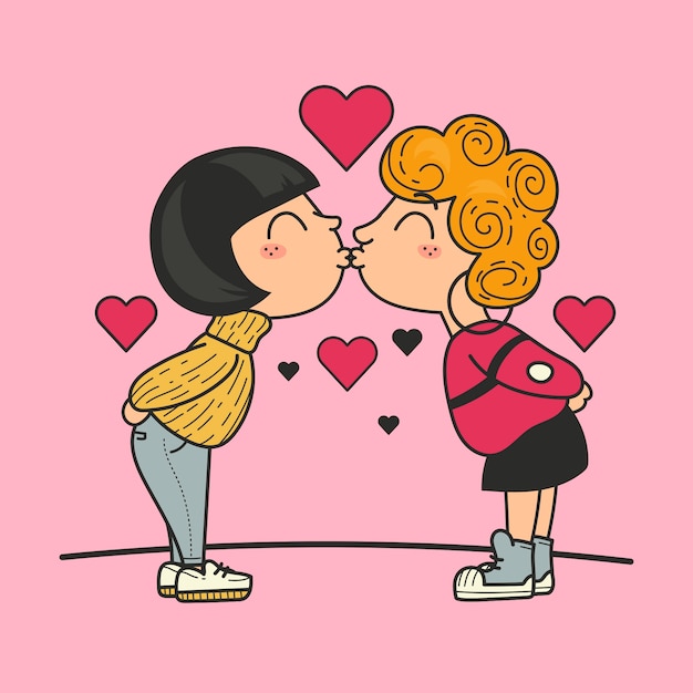 Free vector hand drawn characters in love cartoon illustration