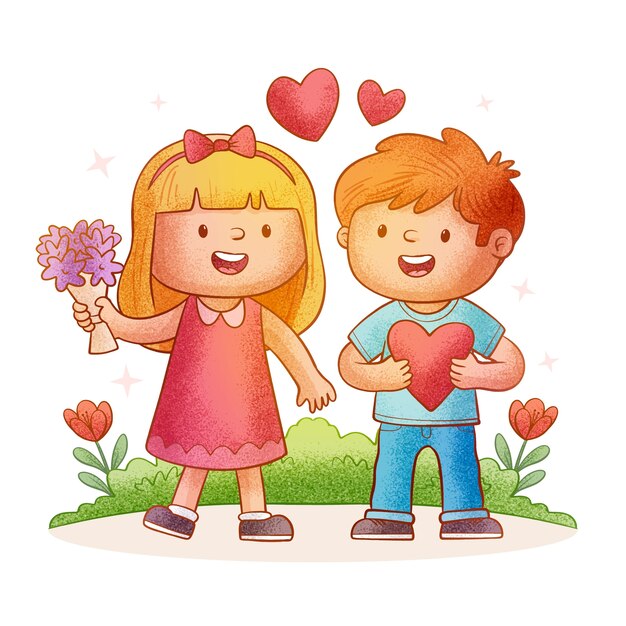 Hand drawn characters in love cartoon illustration