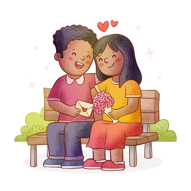 Free vector hand drawn characters in love cartoon illustration