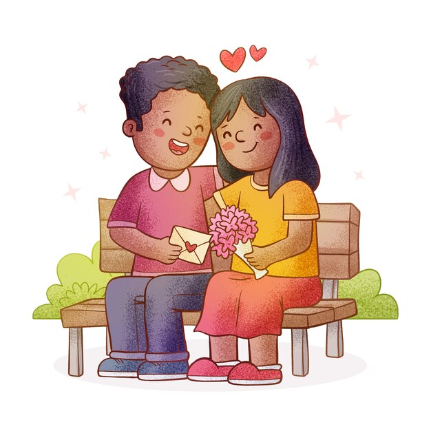 Hand drawn characters in love cartoon illustration