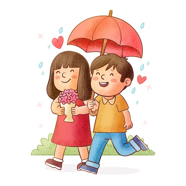 Hand drawn characters in love cartoon illustration