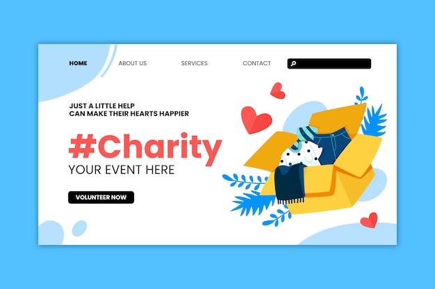 Free vector hand drawn charity event landing page template