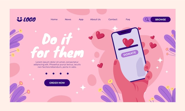 Free vector hand drawn charity event landing page