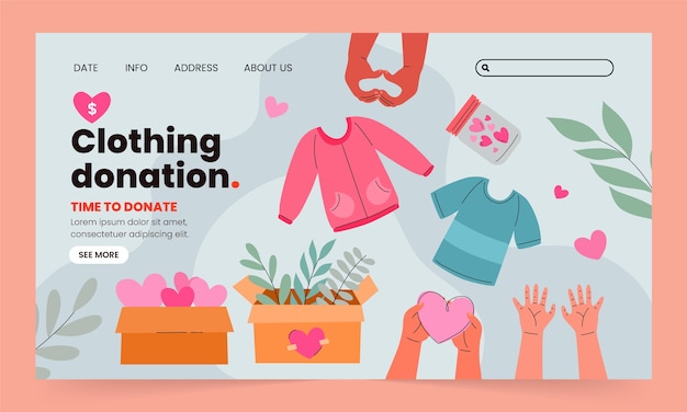 無料ベクター 手描きのチャリティーイベントのランディングページ