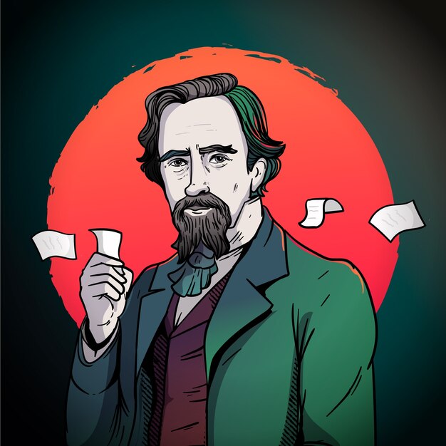 Hand drawn charles dickens illustration