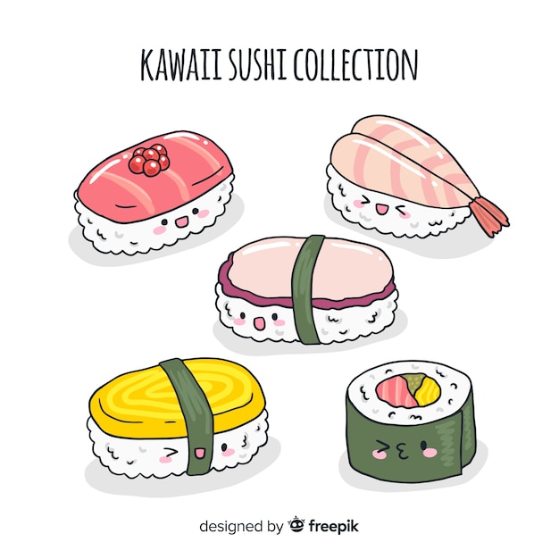 Accattivante collezione di sushi disegnata a mano