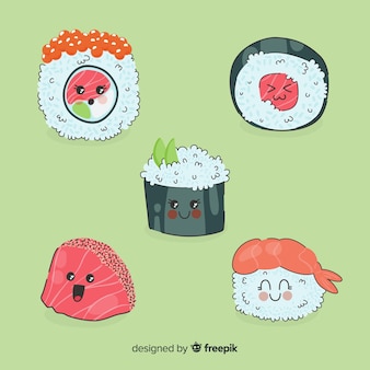 Accattivante collezione di sushi disegnata a mano