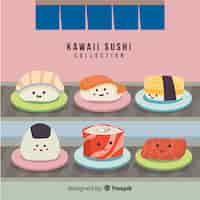 Vettore gratuito accattivante collezione di sushi disegnata a mano