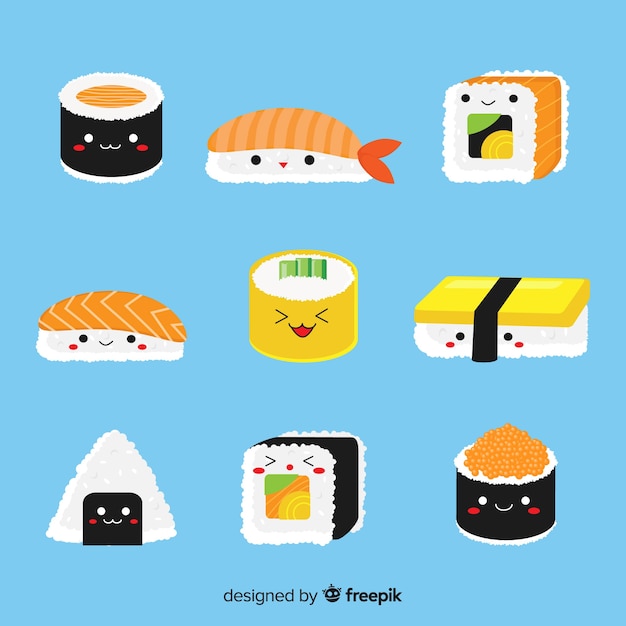 Vettore gratuito accattivante collezione di sushi disegnata a mano