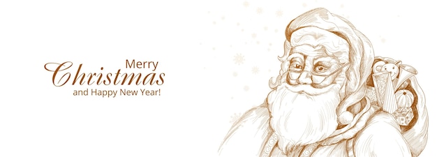 Hand drawn cheerful santa claus sketch card banner background