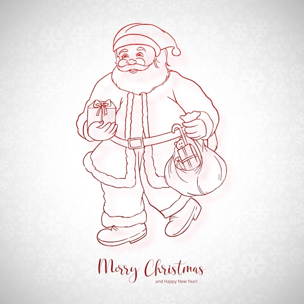 손으로 그려진 즐거운 산타클로스 스케치 카드 디자인