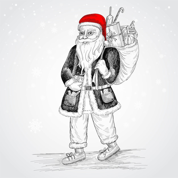 Free vector hand drawn cheerful santa claus sketch card