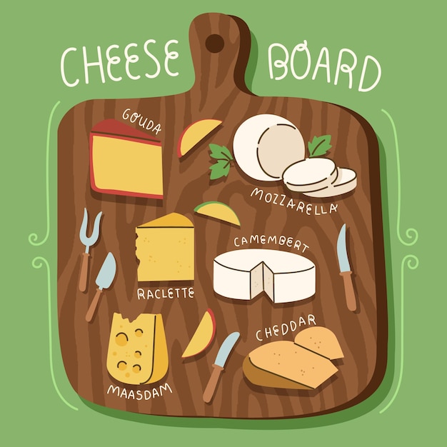 Free vector hand drawn cheese board